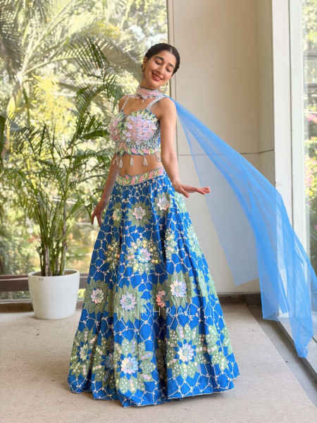 Velmira Blue Lehenga Set with Sequin Bead Work