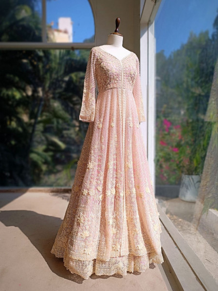 Elvya Purple Embroidered Achkan Lehenga Set