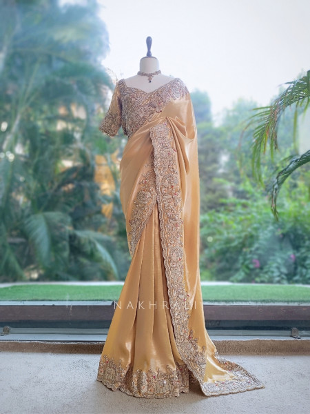 Swarnim Avadh Golden Saree with Readymade Blouse