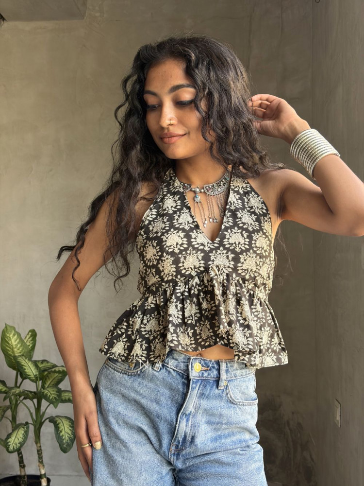 Image of Verelle Rouge Black Printed Crop Top