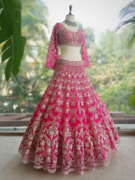Gulnaar Magenta Lehenga Set with Mirror, Beads and Heavy Embroidery
