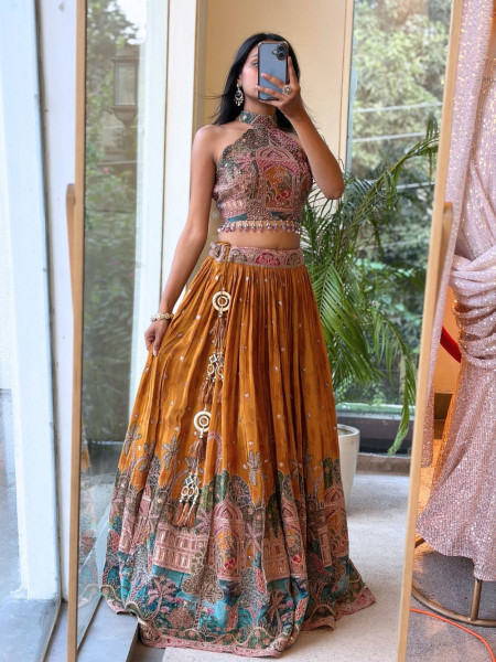 Jharokha Tales Yellow Lehenga with Pichwai-Inspired Embroidery