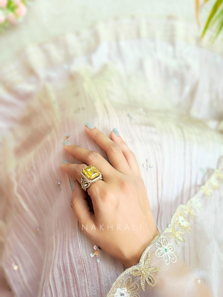 Kanika Yellow Stone Statement Ring with Diamond Accents
