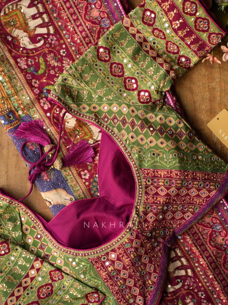 Nrityagopi Multicolor Modal Satin Silk Pichwai Printed Saree with Mirror & Zari Work