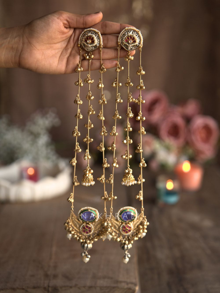 Image of Zeenat Purple Kashmiri Long Drop Earrings