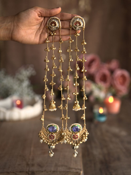 Zeenat Purple Kashmiri Long Drop Earrings