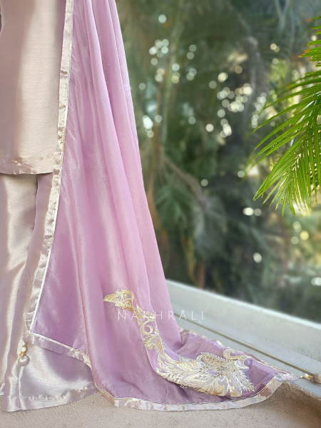 Roselle Purple Zari & Sequin Kurta Palazzo Set