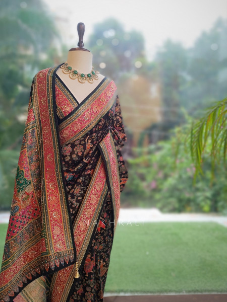 KathaKala Black Pichwai Kalamkari Saree