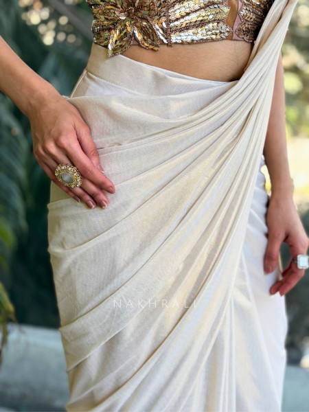 Sera Ivory Shimmer Halter Neck Drape Saree