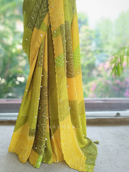 Basant Bahaar Green Pure Georgette Chiffon Saree