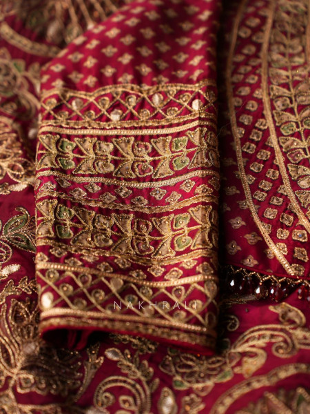 Virasat Maroon Crepe Saree with Heavy Embroidery and Readymade Blouse