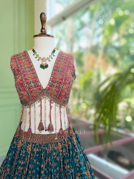 Gulaal-e-Firdaus Rama Green Lehenga Set Embroidery & Mirror Work