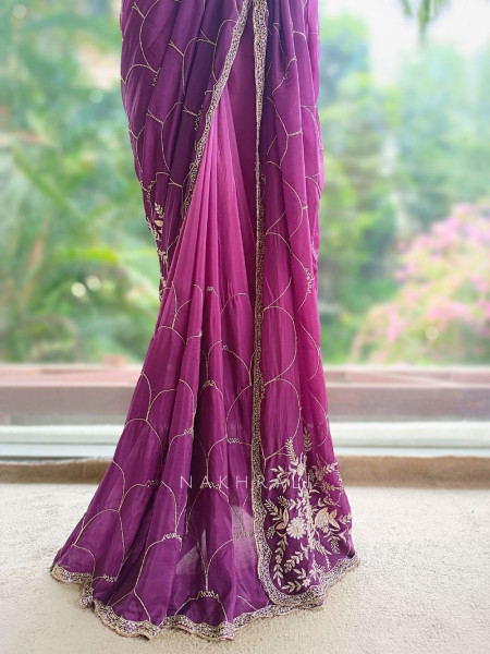 Twilight Mirage Wine Saree with Running Blouse Piece