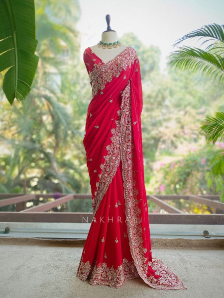 Rivaya Red Saree with Cut Dana and Sequin Work