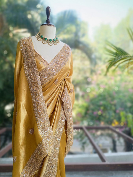 Swarna Golden Saree with Sequin Stone Embellished Border