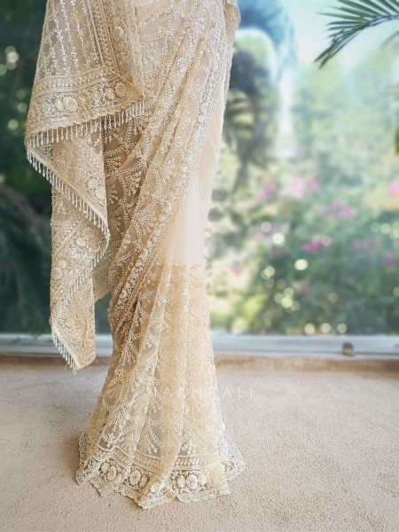 Sofia Cream Sequin Saree with Cut Dana Work