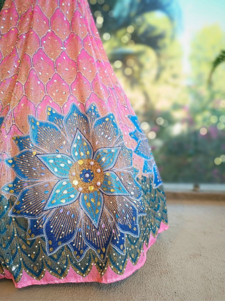 Azmira Blue Pink Floral Lehenga Set with Sequin and Bead Work