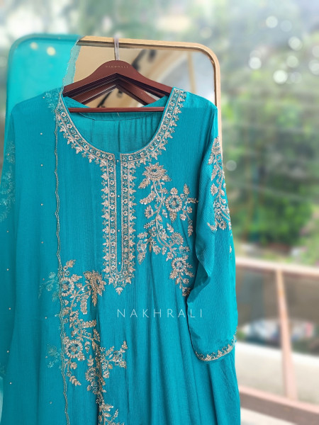 Sorrel Sea Green Organza Georgette Layered Sharara Suit Set