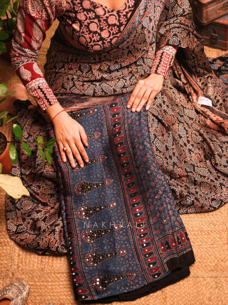 Darpan Ajrakh Modal Silk Blue Saree