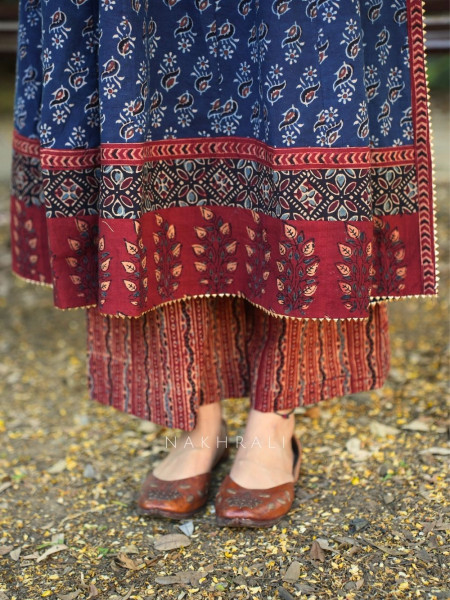 Noori Blue Cotton Flared Kurta Pant Set