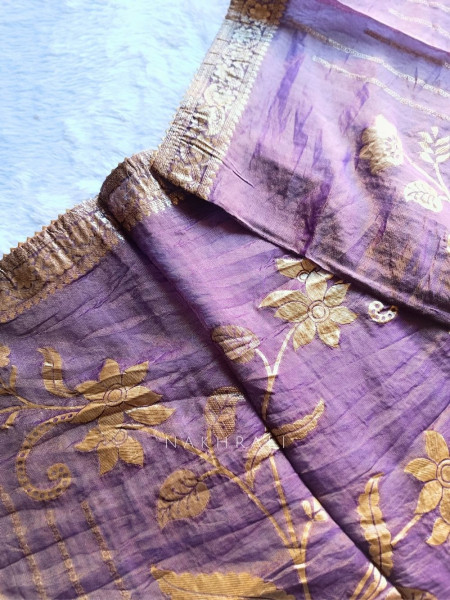 Noorline Glow Purple Semi-stitched Dress Material with Sequin and Cut Dana Work