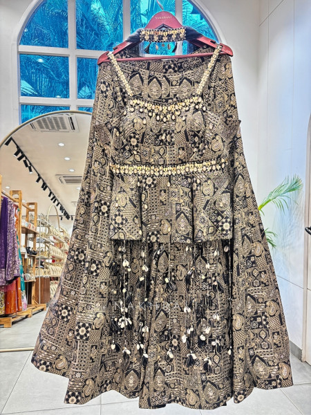 Cleo Black Multicolor – Brocade Silk Indo-Western Set