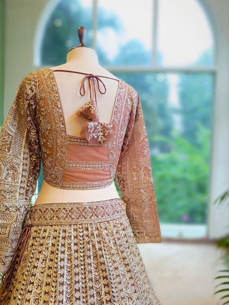 Golden Flare Brown Lehenga with Thread and Sequin Work