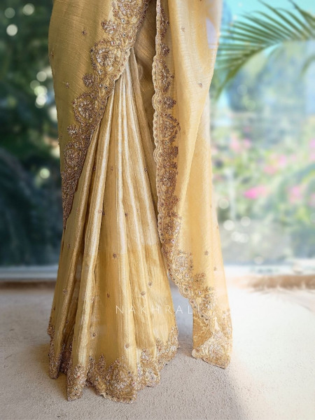Vilasya Golden Beige Saree with Cut Dana Sequin Work