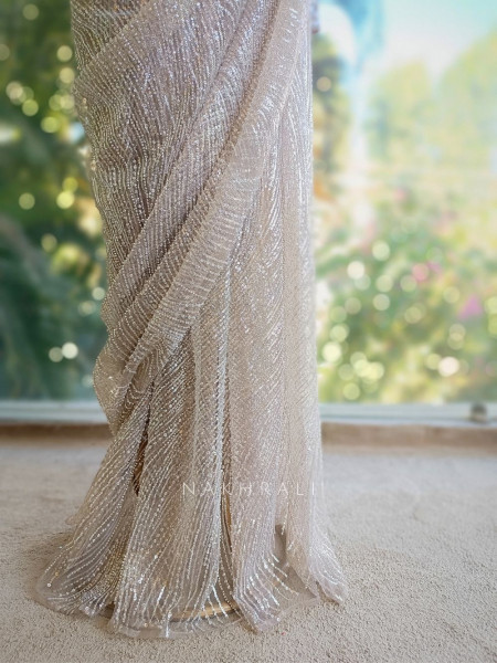 Silver Drift Grey Sequin Saree with Cape