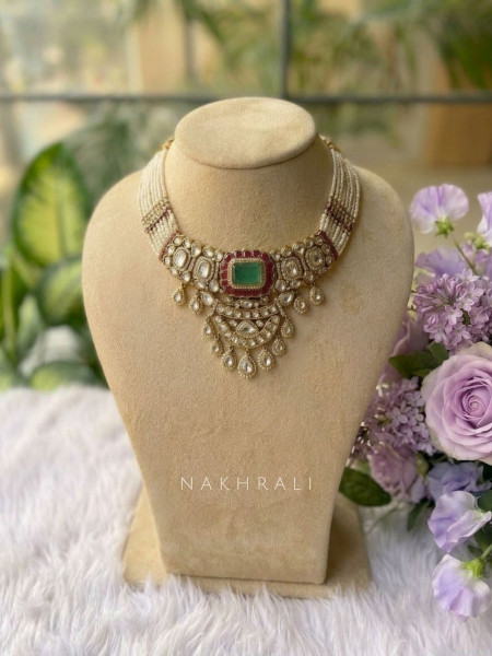 Taruni Pista Green Choker Necklace Set with Kundan-Style Stone Work