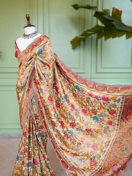Anvika Beige Saree with Cut Dana and Sequin Work