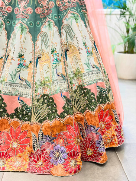 Vrindavan Palace Silk Lehenga with Jewel-Tone Asymmetric Corset