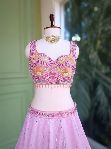 Peony Pink Floral Sequin Beaded Blouse