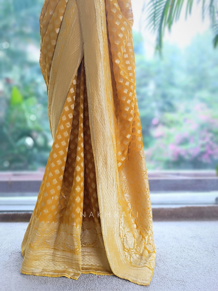 Gulzaar Mustard Banarasi Silk Saree with Brocade Pallu