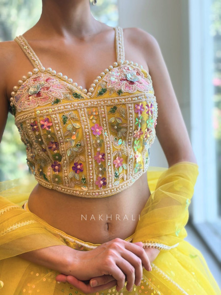 Evara Yellow Sequin & Bead Embellished Lehenga Set