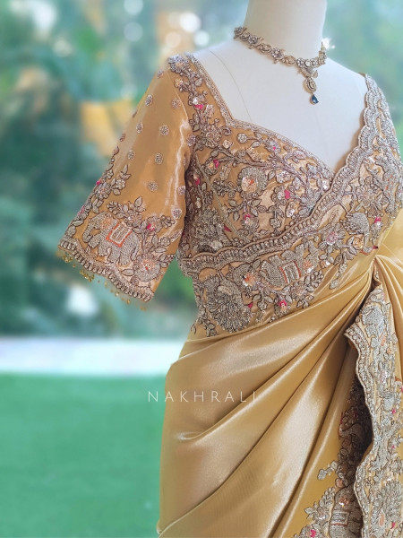 Swarnim Avadh Golden Saree with Readymade Blouse