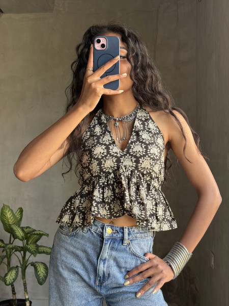 Verelle Rouge Black Printed Crop Top