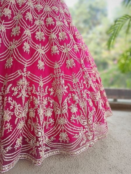 Gulnaar Magenta Lehenga Set with Mirror, Beads and Heavy Embroidery