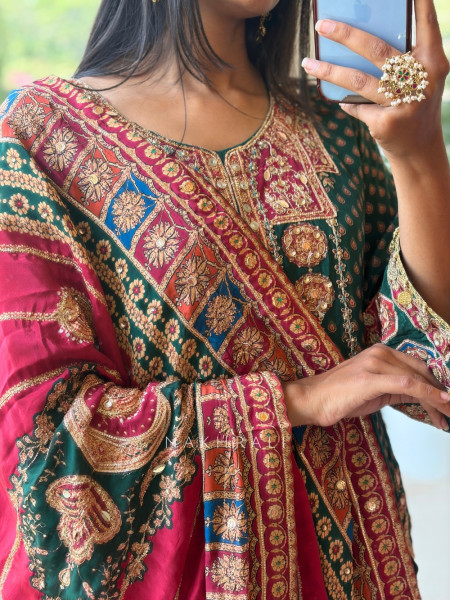 Aura-Miyan Green Crepe Silk Farshi Suit Set