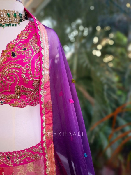 Aarvi Magenta Silk Bridal Lehenga with Zari and Sequin Work