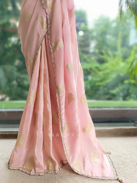 Kusumrekha Pink Georgette / Chinnon Silk With Saree with Contrast Running Blouse