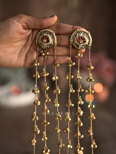 Zeenat Purple Kashmiri Long Drop Earrings