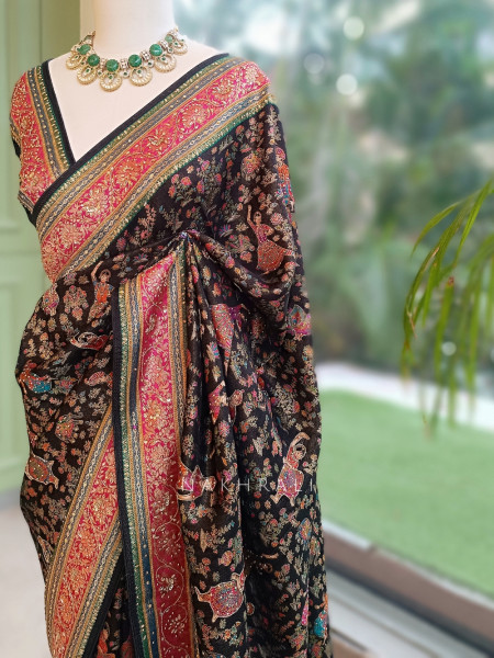 KathaKala Black Pichwai Kalamkari Saree