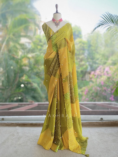 Basant Bahaar Green Pure Georgette Chiffon Saree