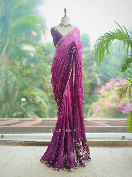 Twilight Mirage Wine Saree with Running Blouse Piece