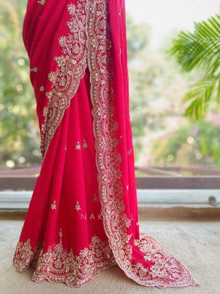 Rivaya Red Saree with Cut Dana and Sequin Work