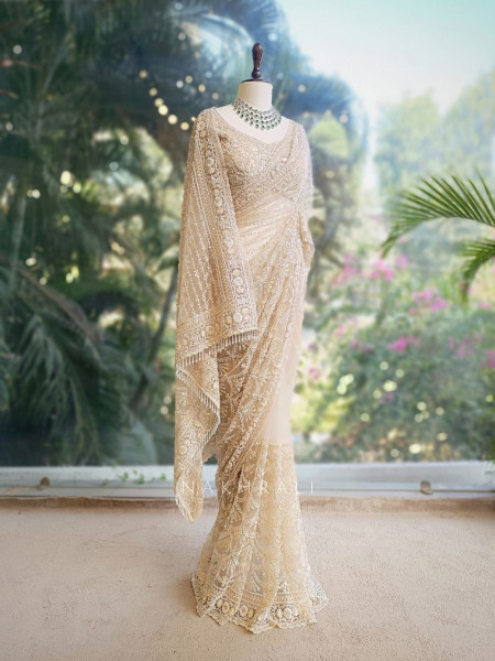 Sofia Cream Sequin Saree with Cut Dana Work