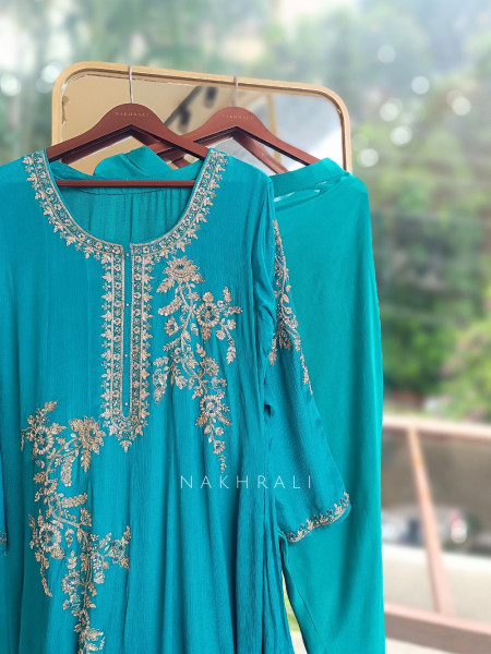 Sorrel Sea Green Organza Georgette Layered Sharara Suit Set