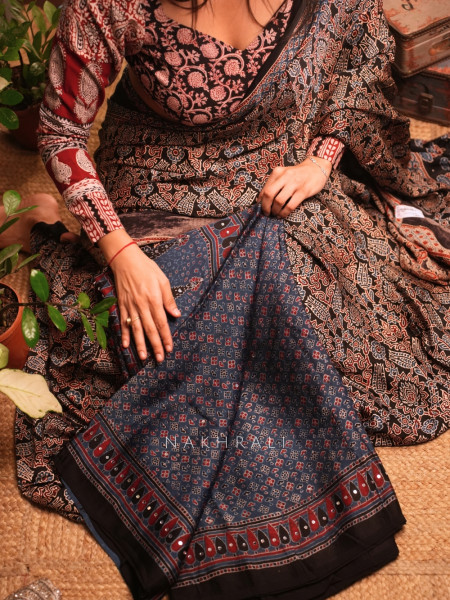 Darpan Ajrakh Modal Silk Blue Saree