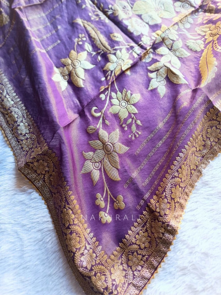 Noorline Glow Purple Semi-stitched Dress Material with Sequin and Cut Dana Work